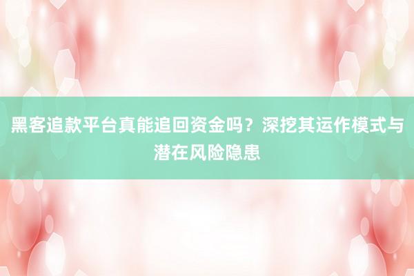 黑客追款平台真能追回资金吗？深挖其运作模式与潜在风险隐患