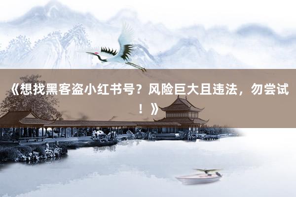 《想找黑客盗小红书号？风险巨大且违法，勿尝试！》